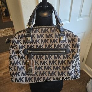 Michael Kors Black and Tan Logo Satchel